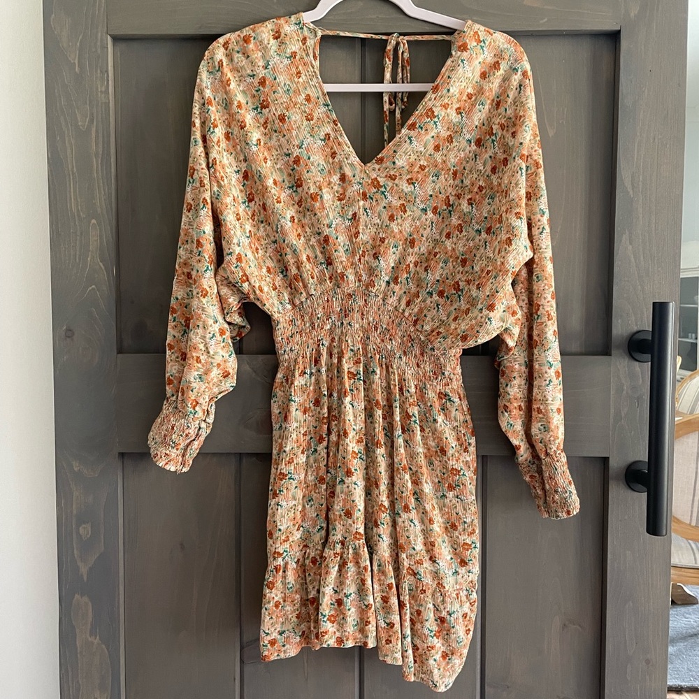 Orange Green V-Neck Dolman Sleeve Sundress